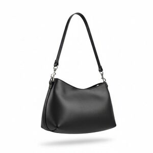 Patricia Nash Black Leather Shoulder Bag Silver Hardware Zip Small Hobo Purse